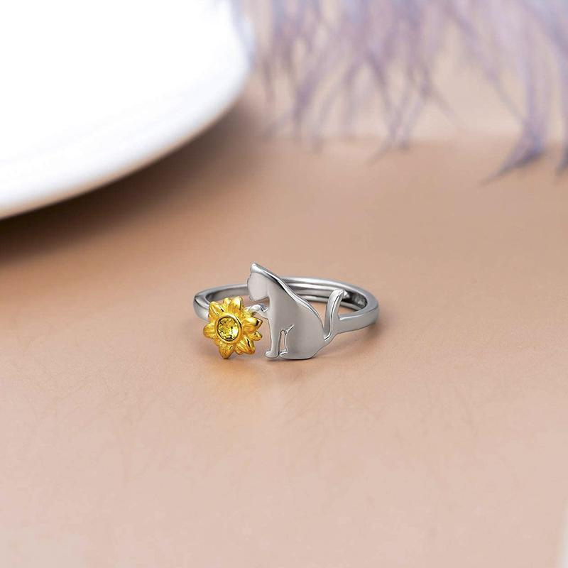 Niedliche sonnenblumen-katzenringe für damen und mädchen, mein sonnenschein-katzenring, hübsche tierringe, Party-Jahrgang-schmuck, anillos.