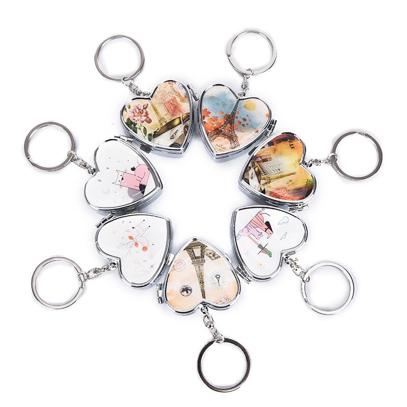 1 stuks draagbare metalen hartvormige pillendoos, opvouwbare pillendoos, metalen pillensnijder, medicijnorganizer, make-up opbergdoos