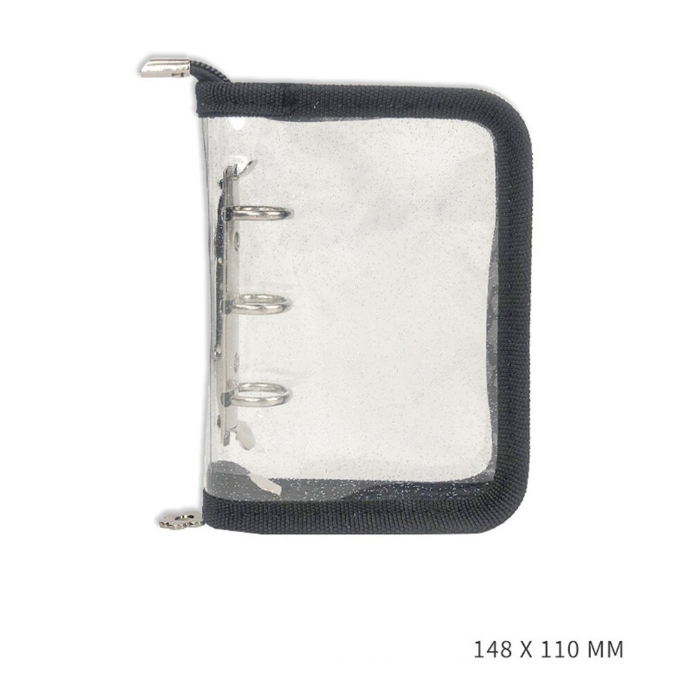 Transparent Loose Leaf Notebook Cover Binder Ring Hand Book Glitter Zipper 3 Holes DIY Binder Journal Agenda Planner: black