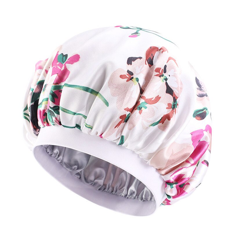 Oversized Double-layer Shower Cap, Stretch Wide-brimmed Satin Night Cap, Turban Cap