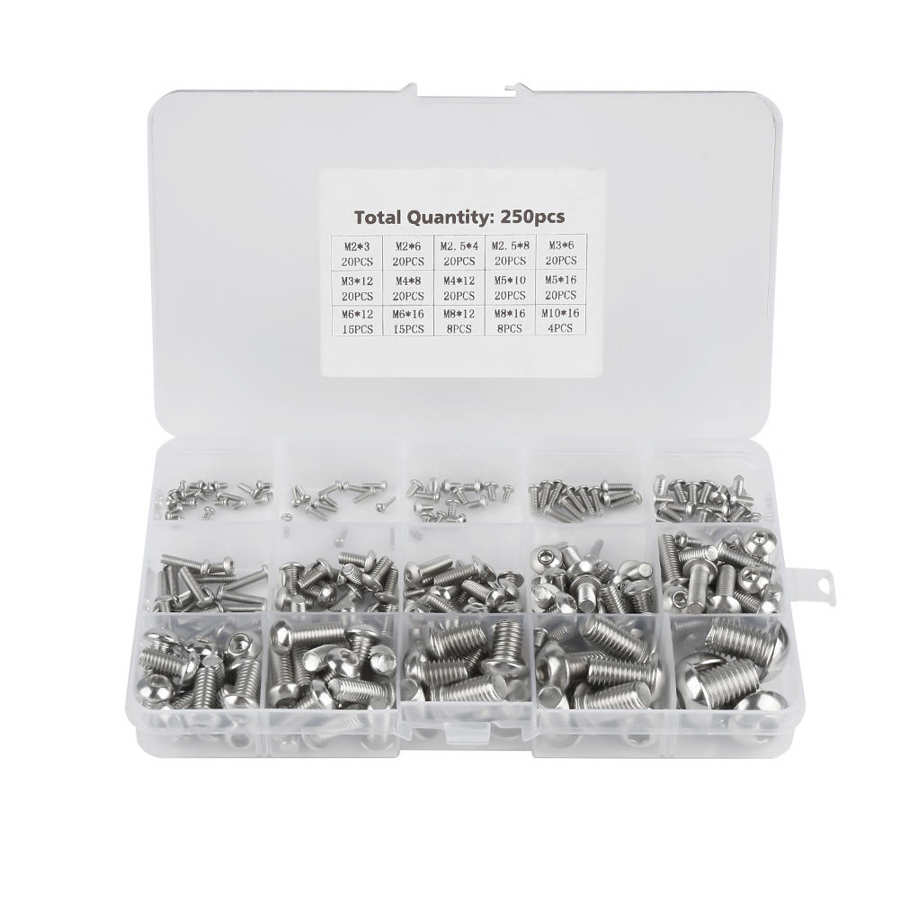 Machine Screws Set 250pcs M2/ M2.5/ M3 /M4/ / M6/ M8/ M10 Machine Screws Set For