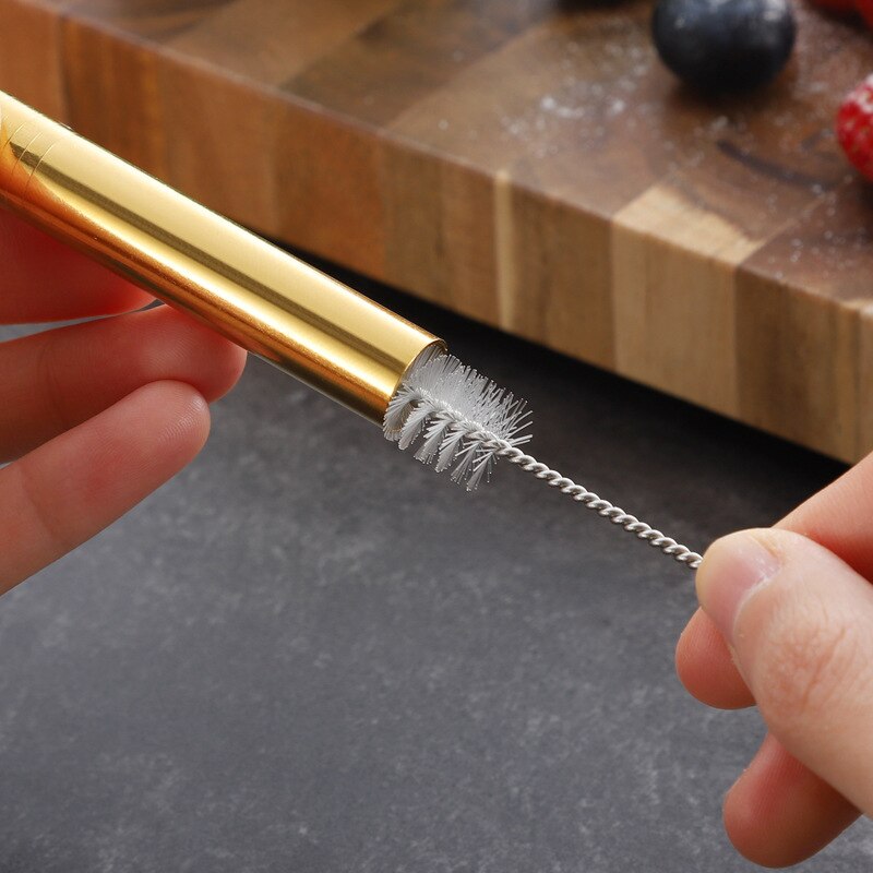 Bubble Tea Stainless Steel Straw Reusable Drinking Straws Set Curved Metal Straws Bag with Brush For Smoothies Juice Tea