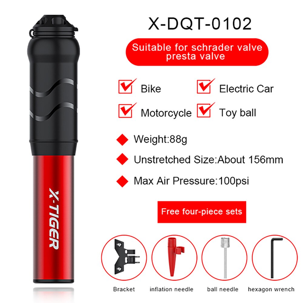 Bicycle Pump Aluminum Alloy Portable Mini Bike Pump Mountain Bike Tire Inflator Bike Accessories: red