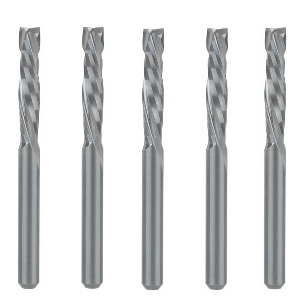 5 st upp- och nedskurna 3.175 x 17mm två räfflor spiralhårdmetallfräsar för cnc-fräs, kompressionsträ pinnfräsar