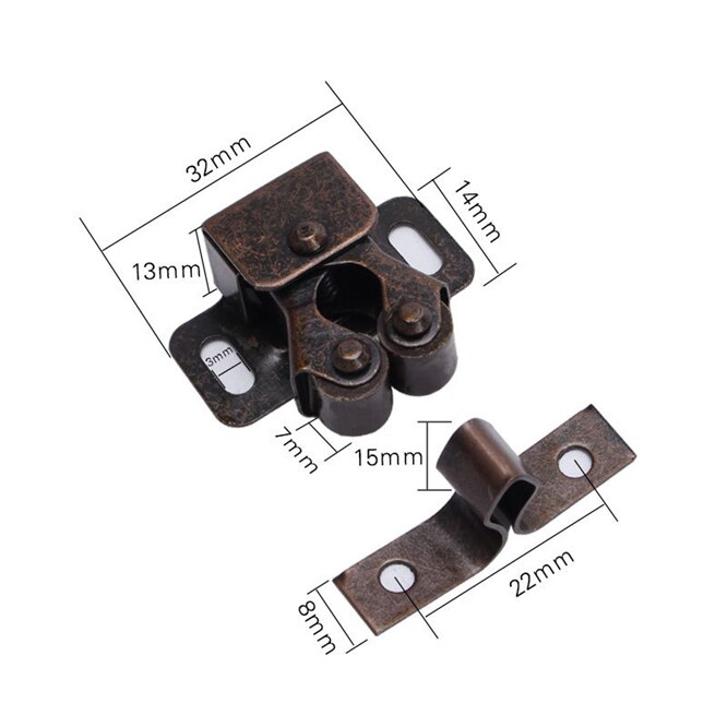 2 uppsättningar dubbla hjul fjäder spänne metall touch pärla möbler gångjärn lås typ dörr fjäder skåp kort pärla touch pärla lås: Röd brons