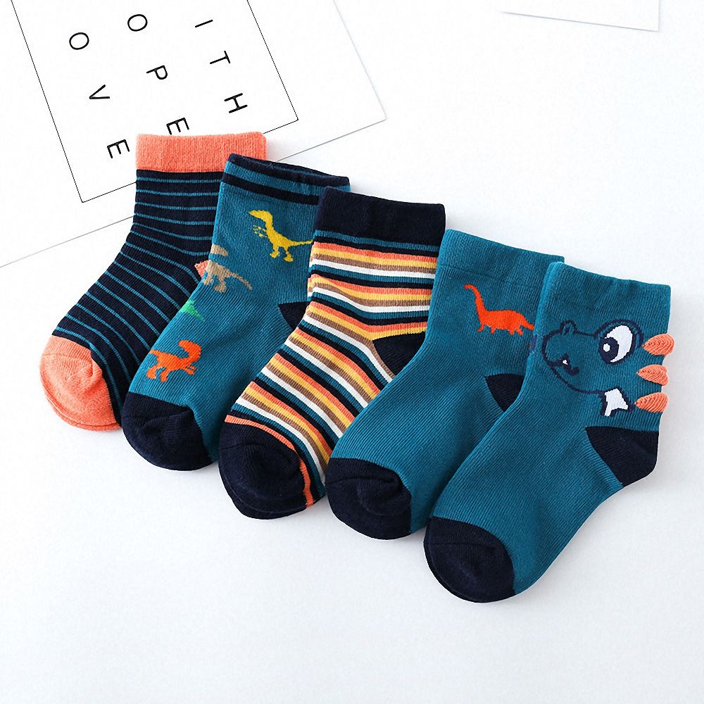 Chaussettes antidérapantes en coton pour enfants, 5, paires/lot jolies chaussettes de bébé avec dessin animé de dinosaure, chaussettes chaudes d'automne et d'hiver pour enfants, chaussettes de sol antidérapantes