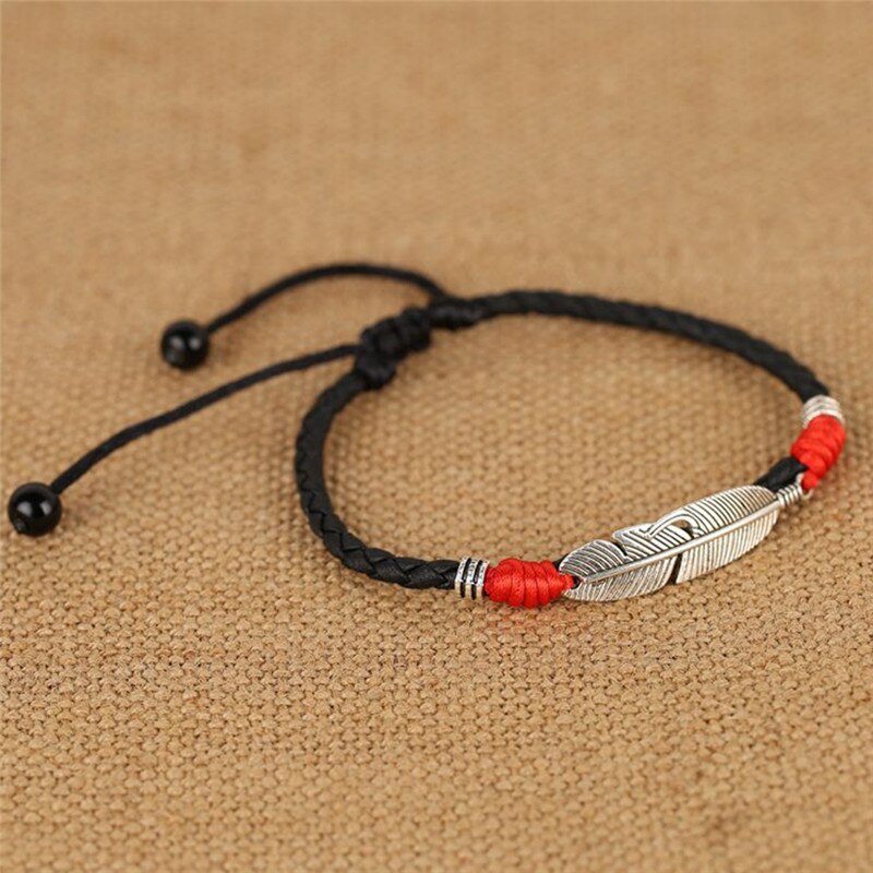 Adjustable Lucky Foot Bracelet For Women Men Jewelry Handmade Cool Simple Leaf Anklets Woven Adjustable Rope: red black