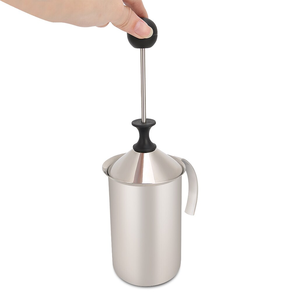 Milchaufschäumer 400ml Edelstahl Verdicken Milchaufschäumer Hand Pumpe Milch Schäumer mit Frühling für Küche Applicance Kochen