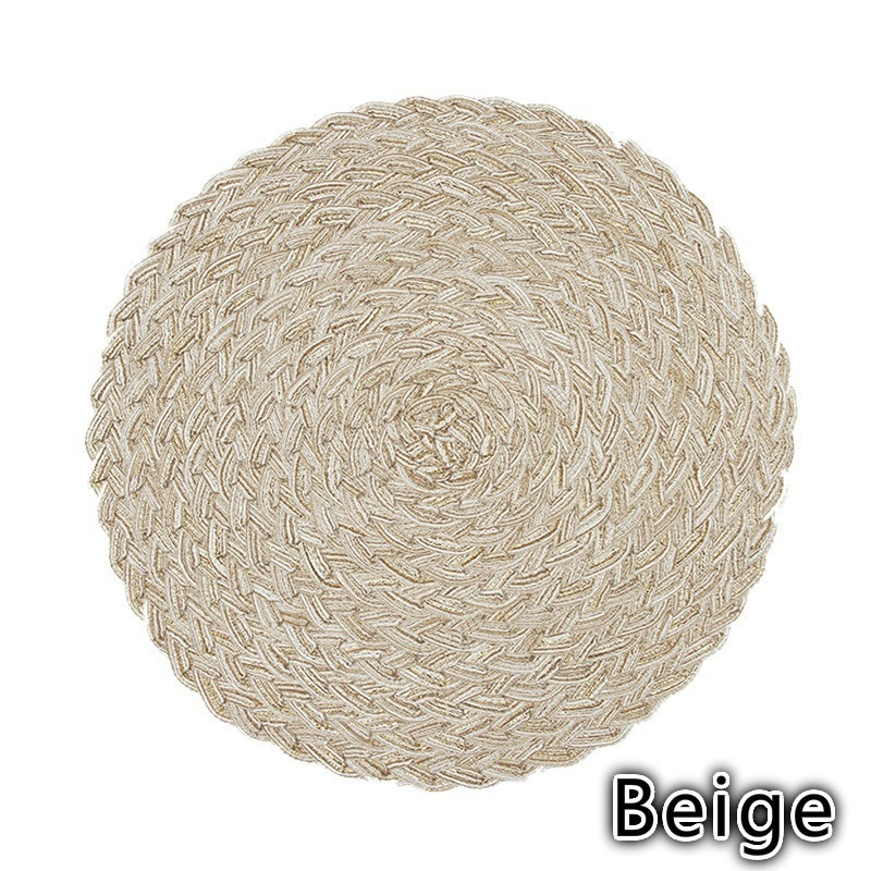 Dining Table Insulation Pad Round Placemat Home Multi-function Table Pad Weaving Western Placemat: Beige