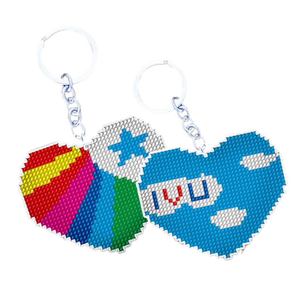 Bead Cross Stitch Kit 18CT Stamped Key Chain Embroidery Kit for Needlecraft Cross Stitch Sewing Quilting DIY Crafts