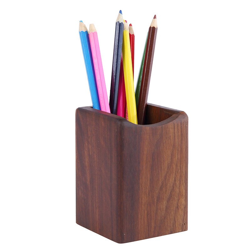Boîte de rangement Vintage en bois de noyer carré porte-stylo pour pinceaux à maquillage, boîte de rangement créative pour bureau, école, support de verre, porte-crayon
