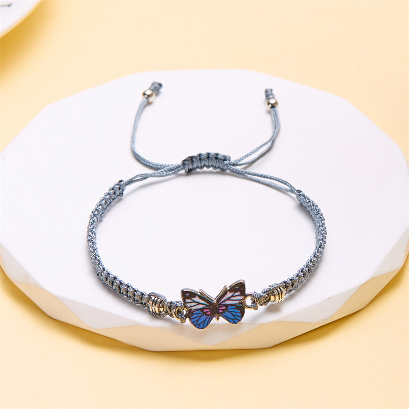 Pulsera de cuerda trenzada hecha a mano para mujer, pulseras con colgante de animales y mariposas coloridas, de joyería para: Rojo óxido