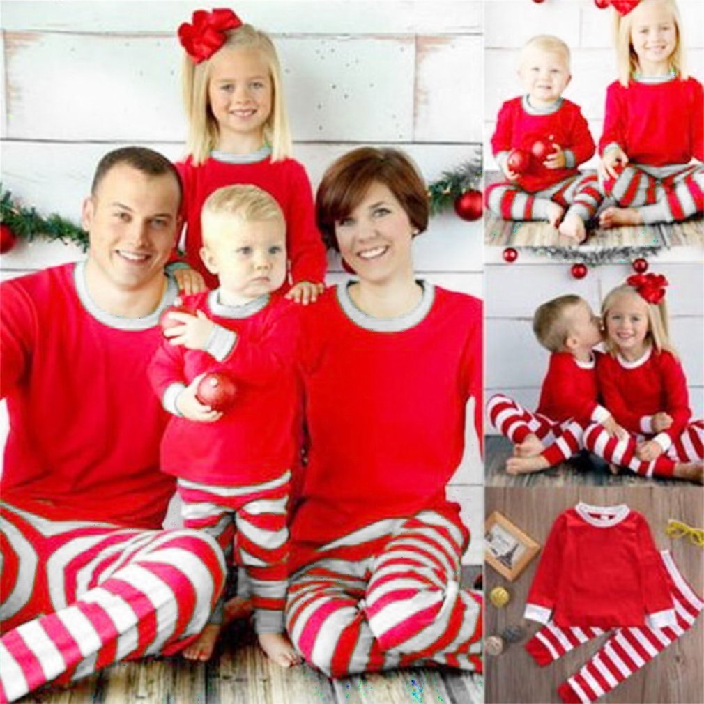 Kerst Pyjama Herfst Winter Moeder Vader Dochter Zoon Pyjama Rode & Witte Streep Familie Kleding Set Vrijetijdskleding Pak
