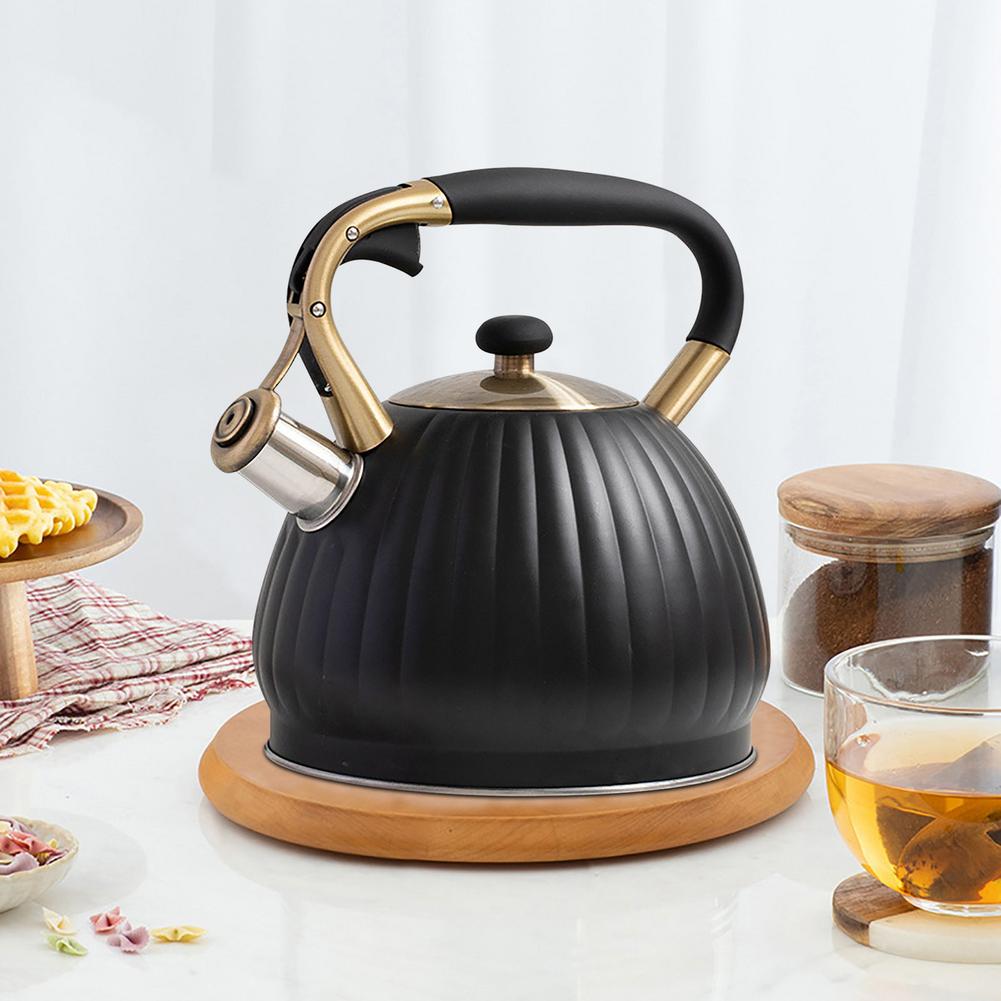Bouilloire à thé en acier inoxydable, théière universelle en forme de citrouille noire, avec poignée résistante à la chaleur, pour toutes les cuisinières, 3,5 l