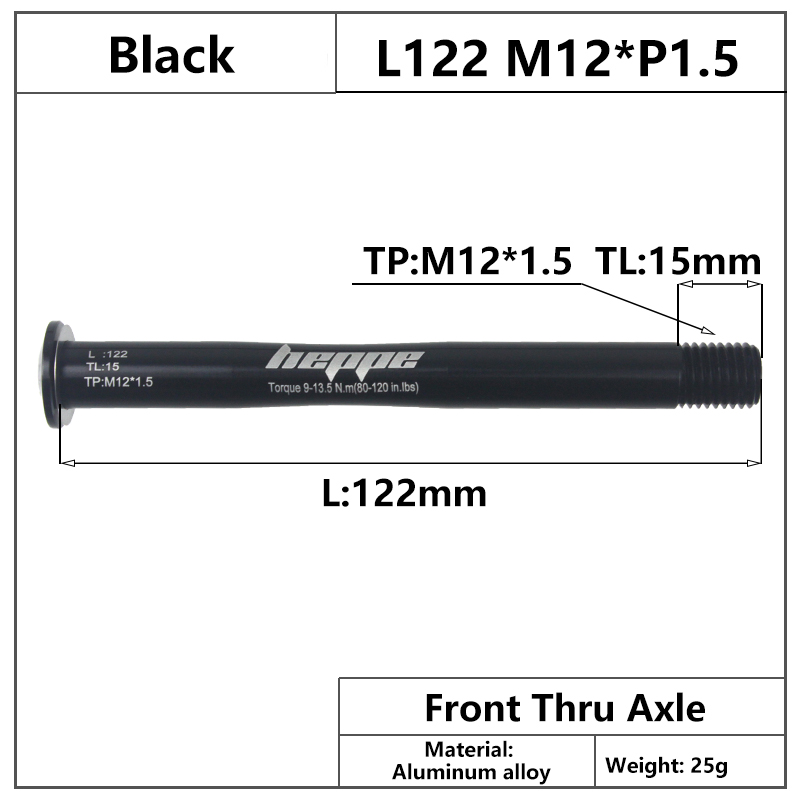 HEPPE – fourche avant de moyeu de vélo 12x100/12x110mm M12xP1.5, axe transversal multicolore à dégagement rapide: Black Color