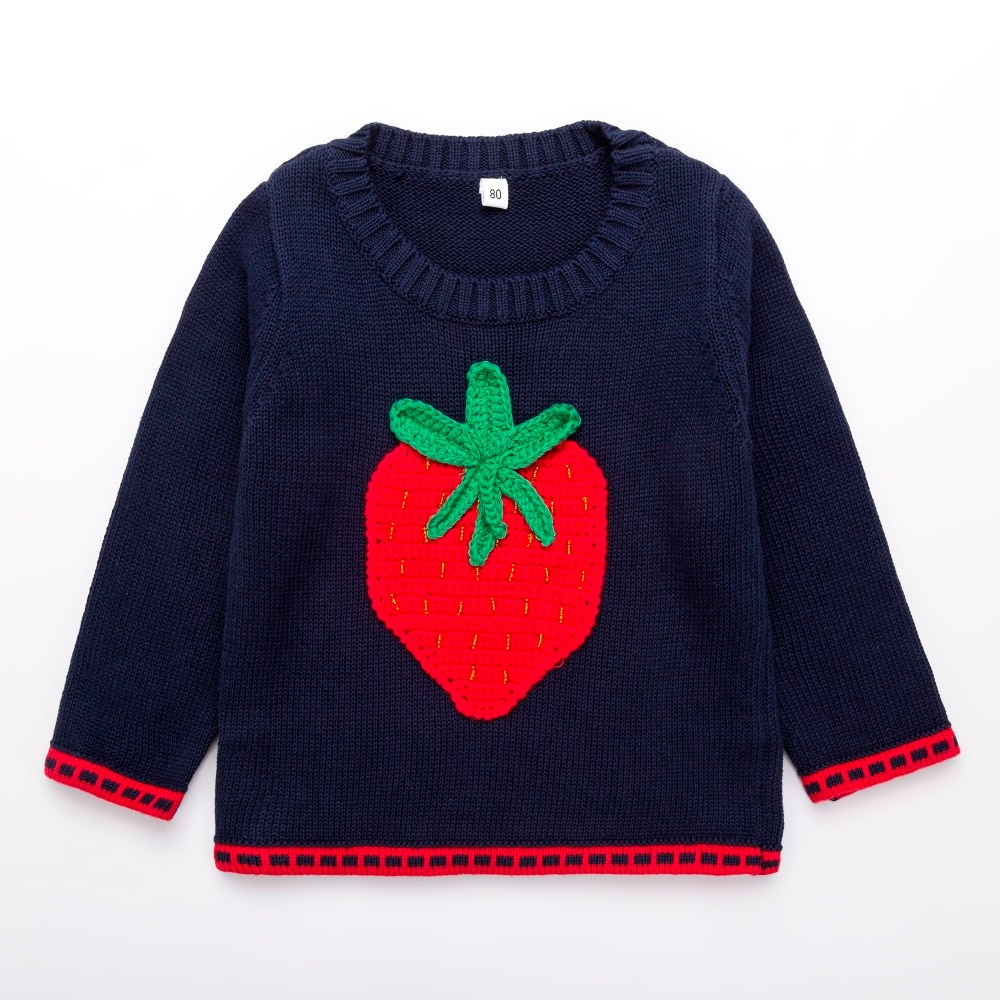 Herfst En Winter, Baby meisje Leuke Trui, Diepe Blauwe Aardbei Patroon Puur Katoen Gebreide Trui, mooie & Lovely