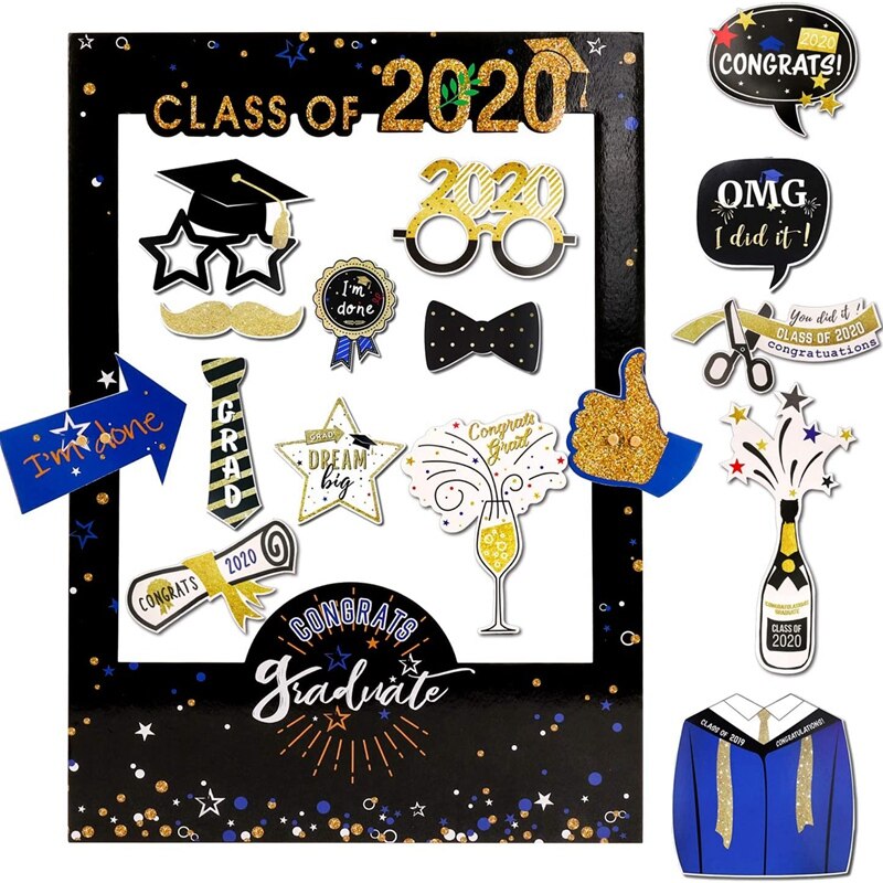 Graduation Photo Booth Props with Class of Grad Photo Booth Frame Selfie Picture Frame DIY Kit for Graduation Party Decorat