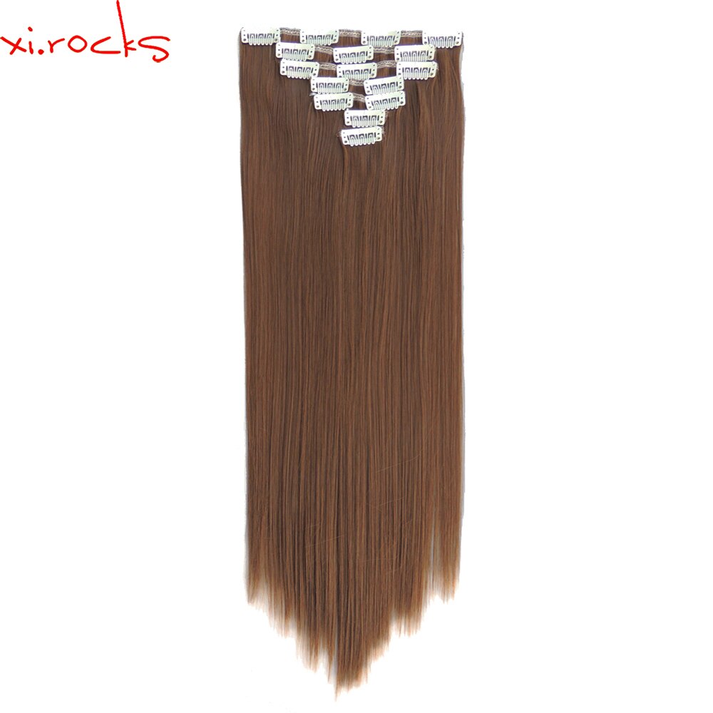 Qjz13055/27 2P Xi. Rotsen Synthetisch Clip In Hair Extensions Pruik Rechte Haarstukje Clips Voor Het Haar Uitbreiding Pruiken Chocolade