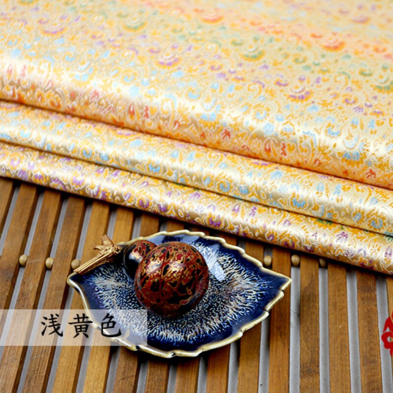 Width 75cm Silk Jacquard weave Metallic Brocade Fabric Chinese Hanfu Dress Bjd Kimono Material Celosia Cloth By the Half-yard: Light Yellow