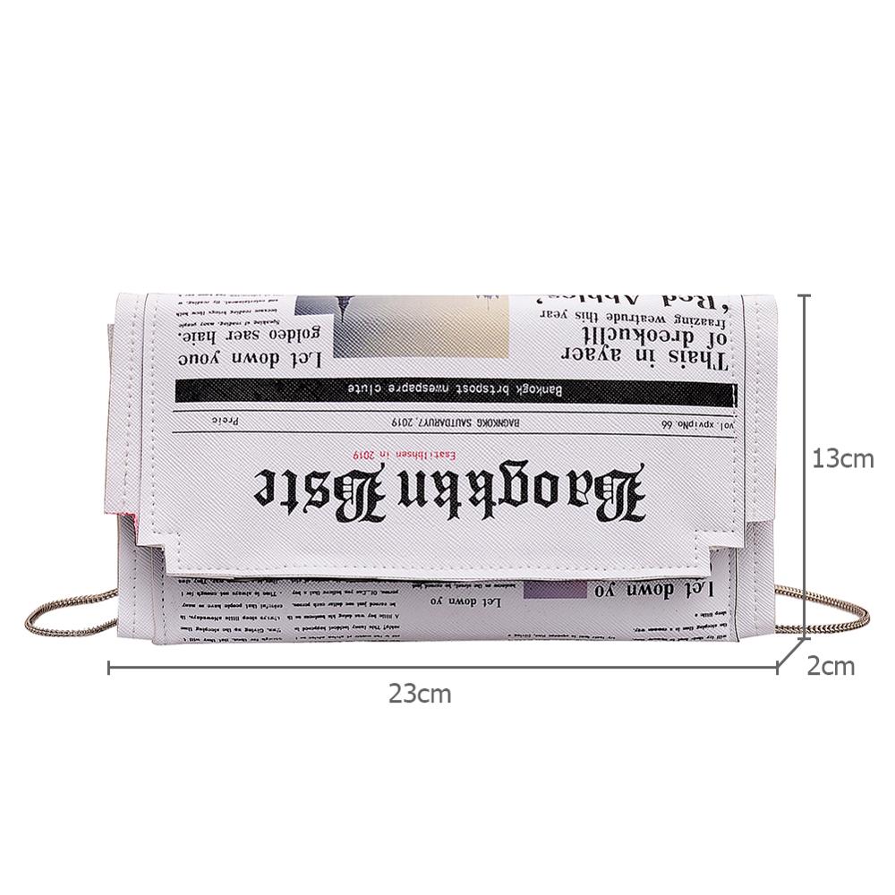 Frauen Zeitung Print Crossbody Umhängetasche Lässige Flap Hülle Tasche Tag Kupplungen Geldbörse Kette Schulter Tasche PU Handtasche