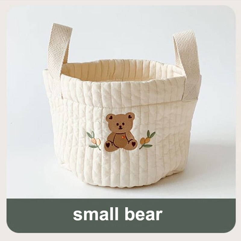 Sacs à couches brodés ours fleur pour bébé garçon fille -né sac à couches organisateur pour maman vêtements jouets sac de rangement panier: small sitting bear