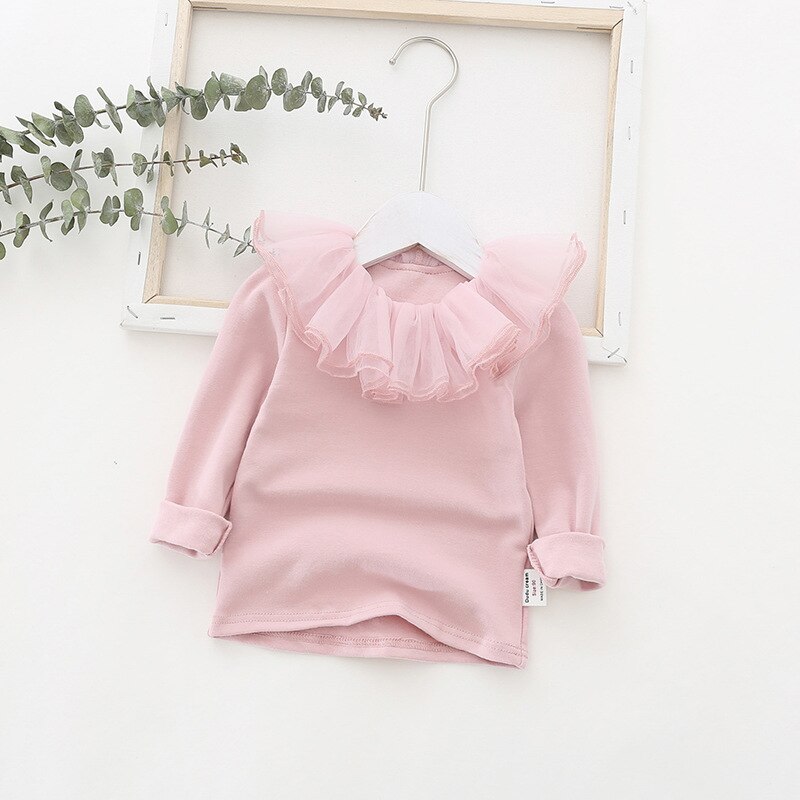 Lente Zomer Baby Meisjes Kant Collsr Effen Kleur Wit Prinses Overhemd: Pink / 110cm