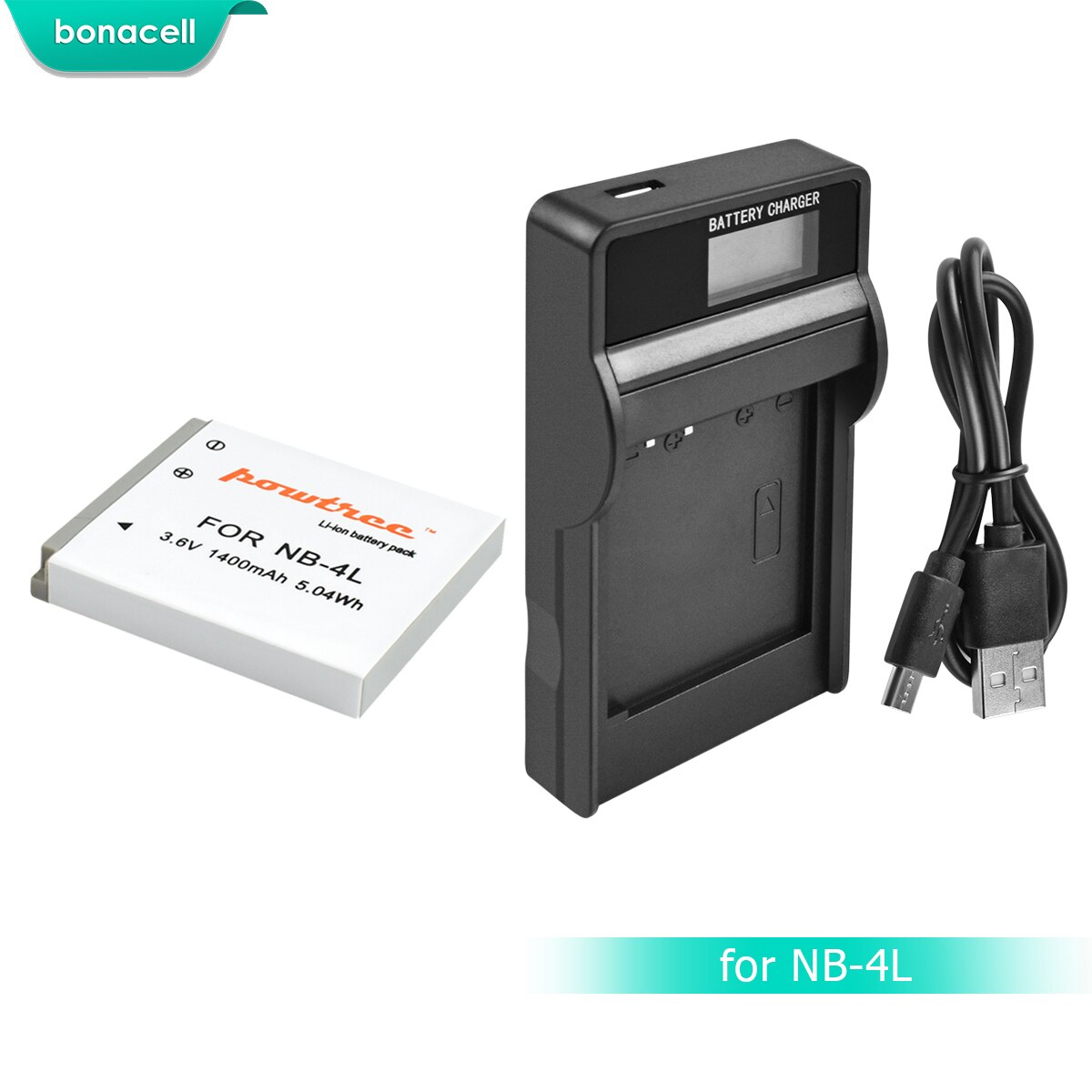 Bonacell 1400mAh NB-4L NB4L NB 4L Batteria Bateria + LCD Caricabatteria per Canon IXUS 30 40 50 55 60 65 80 100 PowerShot SD1000 1100 L10: 1 Pack Battery