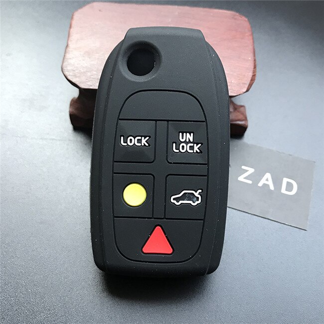 ZAD-funda de silicona para llave de coche, funda protectora para Volvo S80 S60 V70 XC70 XC90 D05 plegable, abatible, 5 botones, mando a distancia: Negro