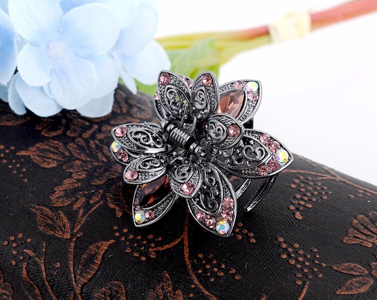 Vintage fleur cristal cheveux griffes pince strass épingle à cheveux cheveux bijoux charme cheveux accessoires pour les femmes: purple