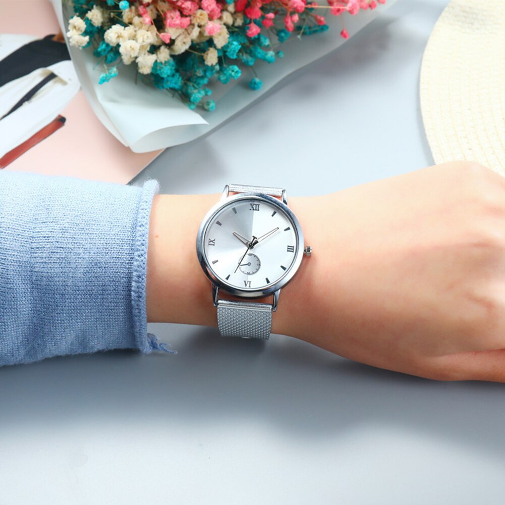 Koppelhorloges voor dames en heren, analoog quartz polshorloge, ronde subwijzerplaat, mesh band, romeinse cijfers, unisex polshorloge