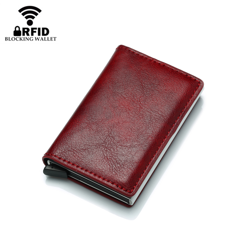 Cizicoco Antidiefstal Mannen Vintage Creditcardhouder Blokkeren Rfid Portemonnee Pu Lederen Unisex Security Informatie Metal Purse