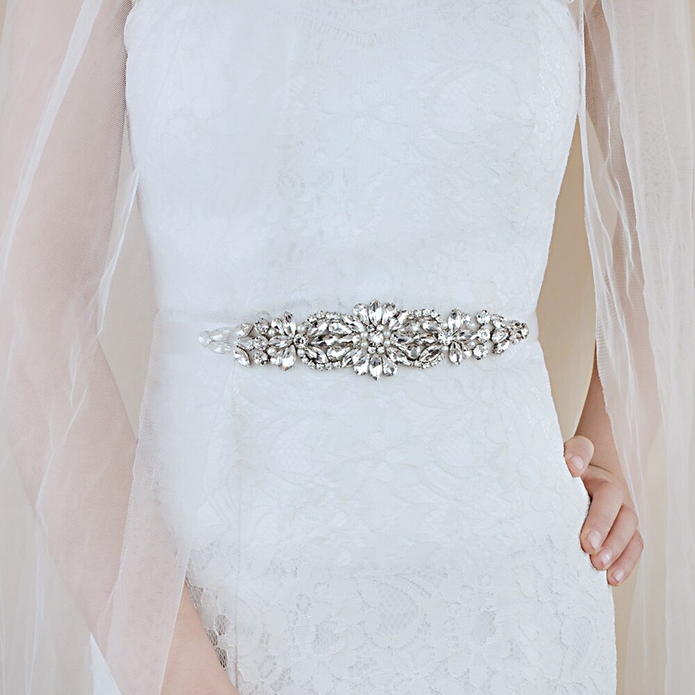 TRiXY S407 Rhinestones Belt Wedding Belt Silver Diamond Belt Crystal Bridal Belt Sash for Wedding Gown Shiny Wedding Accessories