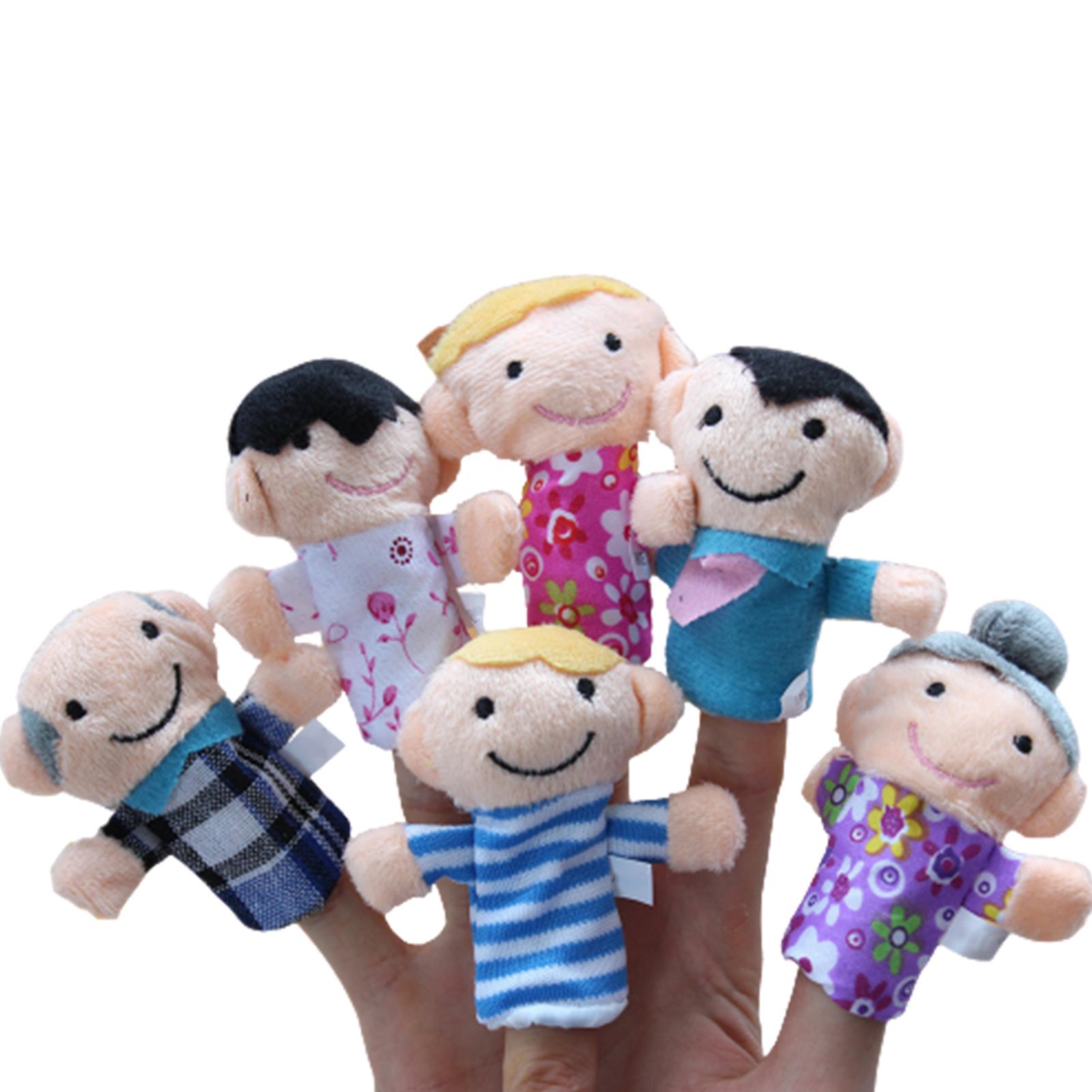 6 Stuks Leuke Cartoon Vinger Speelgoed Familieleden Afbeelding Leuke Handpop Miniatuur Size Vroege Educatief Speelgoed Voor Kinderen