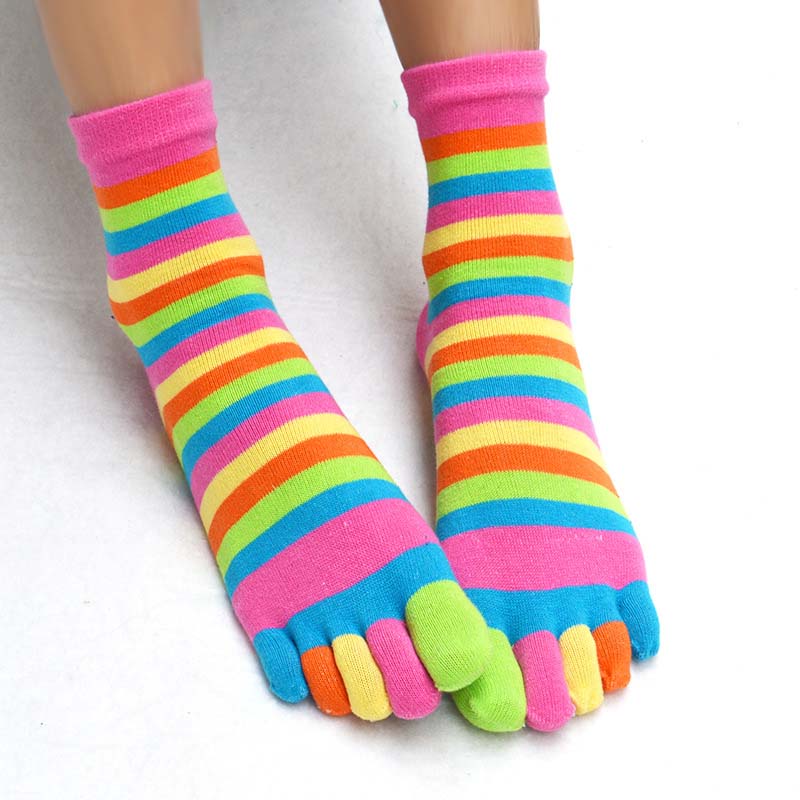 Piger fem-fingerede sokker calcetines bomuld afslappet bløde sokker med tæer farverige kvindelige stribe bugsering sokker: Lyserød