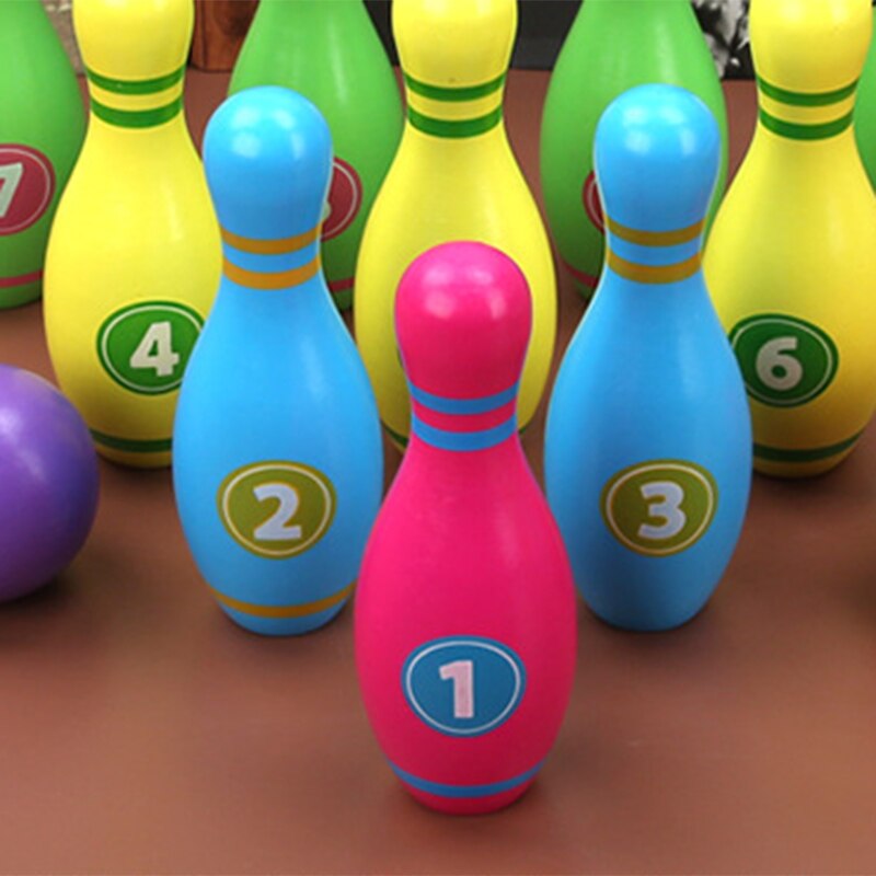 Kids Bowling Toys Set ,10 Colorful Pins 2 Balls,Toddlers Toys Printed with Number for Boys Girls 1-6 Years Old ball diamete