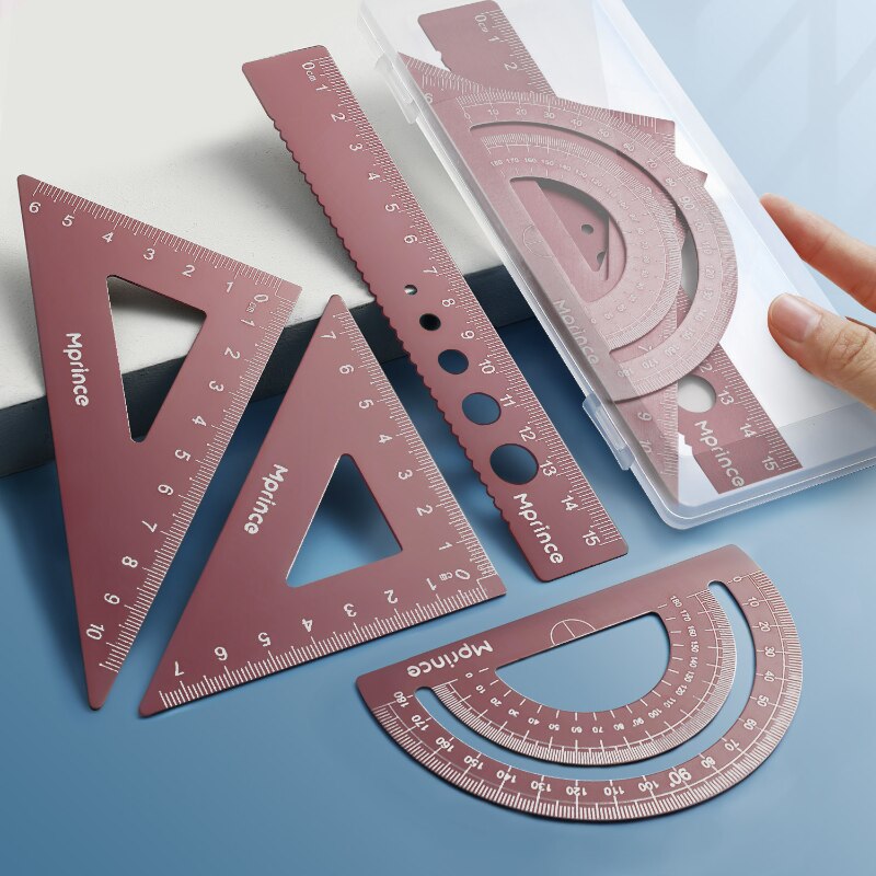 4 Pcs/Set Ruler Set for Students Multifunctional Examination Children Metal Ruler Set Percision Measuring Tools: Pink
