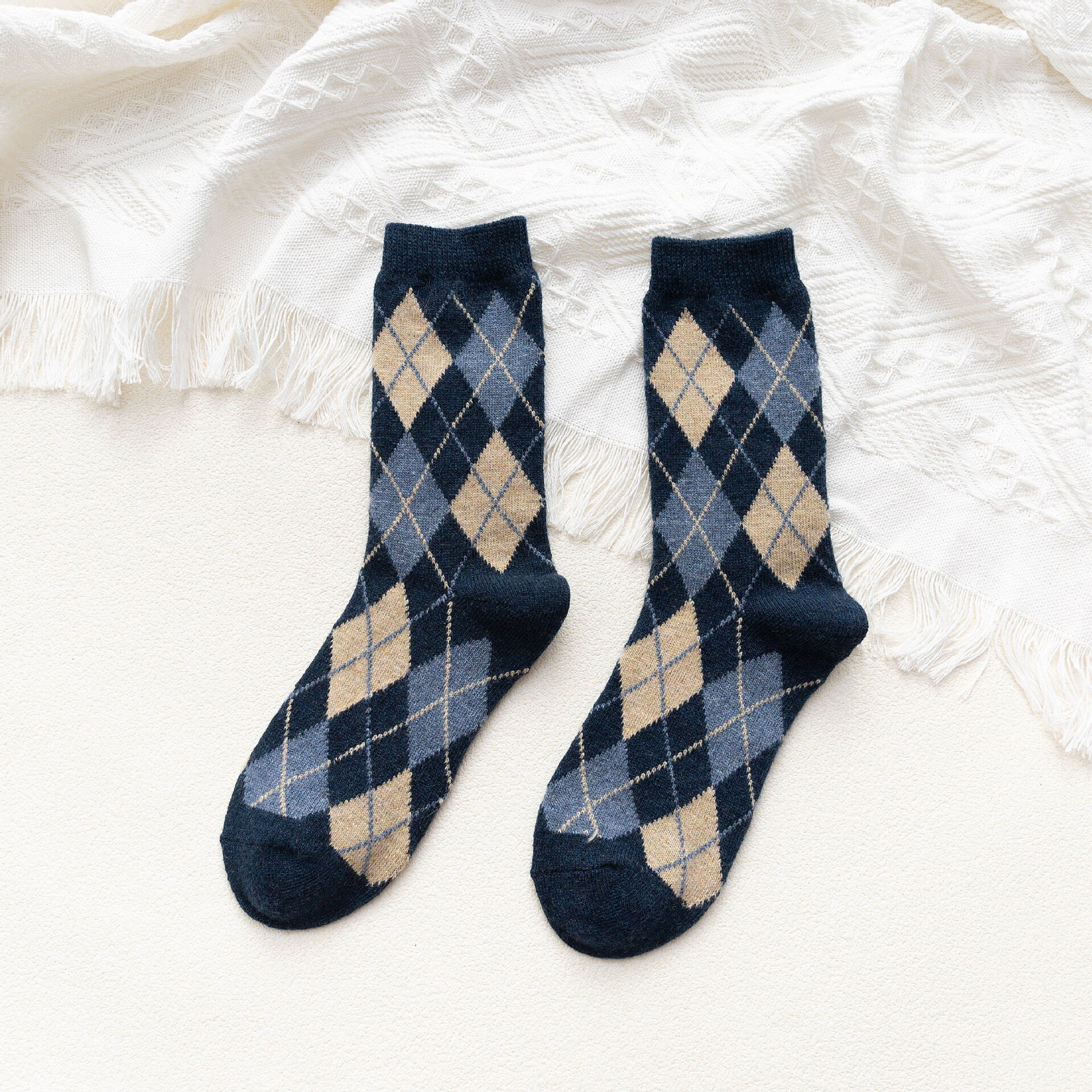 Calcetines de lana con rombos y Morandi para mujer, medias de monopatín de urbana, geniales, Ootd Funk, Hip Hop, para otoño, 2022: qing-se