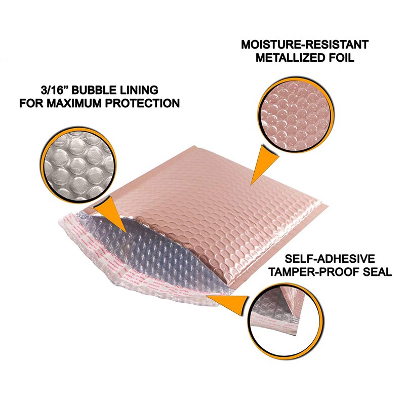 10pcs Rose Gold Foil Plastic Padded Bubble Envelopes Bags Mailers Envelope Bubble Mailing Bag Business Wedding Supplies