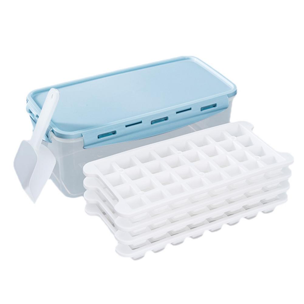 Soft Silicone Ice Tray Ice Modl Box Frozen Ice Cube Cold Drink Maker with Lid Household Refrigerator Quick Freezer 3.3L Ice Box: Blue