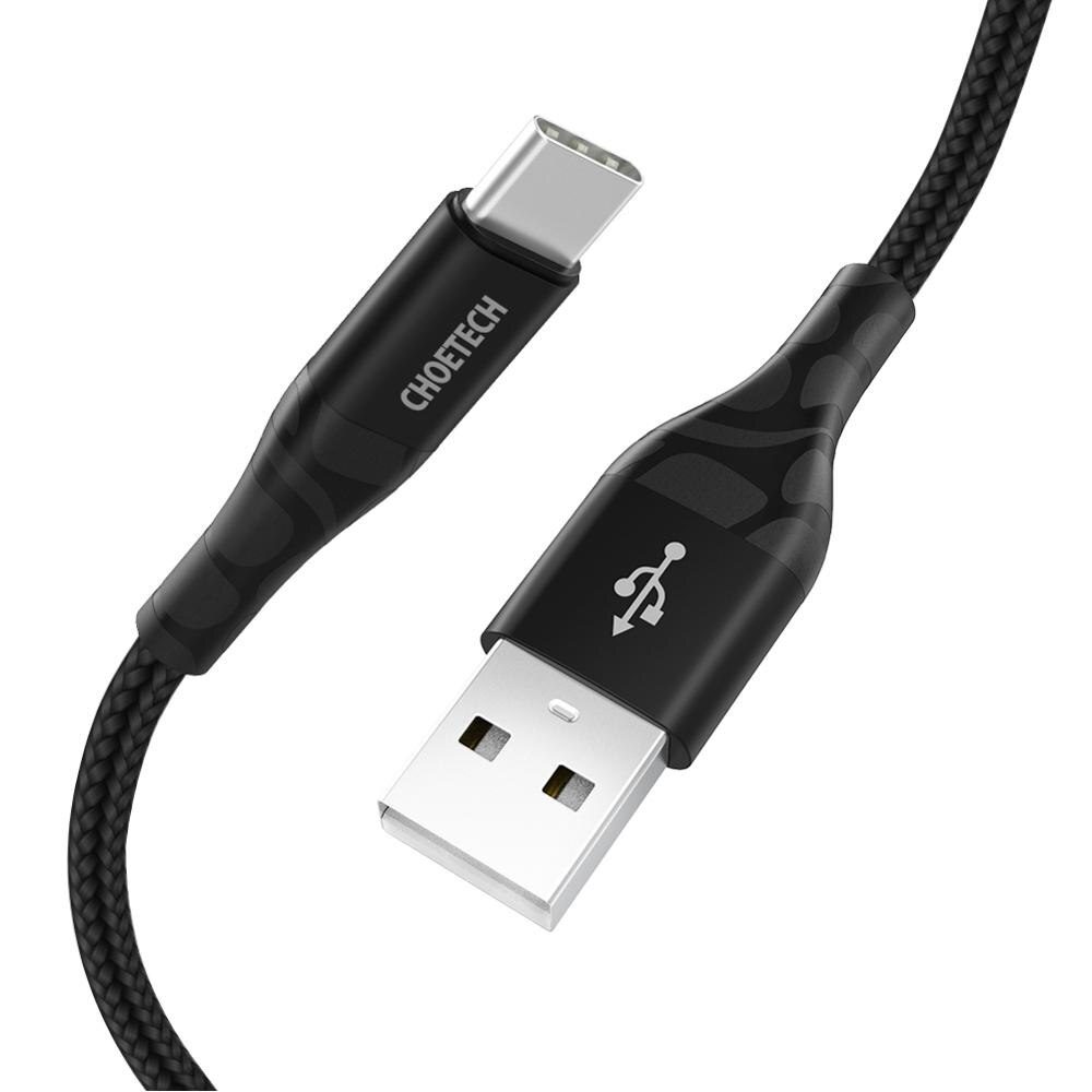 Choetech 3a cabo usb tipo c para celular, fio de carregamento rápido para samsung galaxy s8 s9 plus xiaomi mi9 huawei cabo do carregador usb c,: Black / 2m