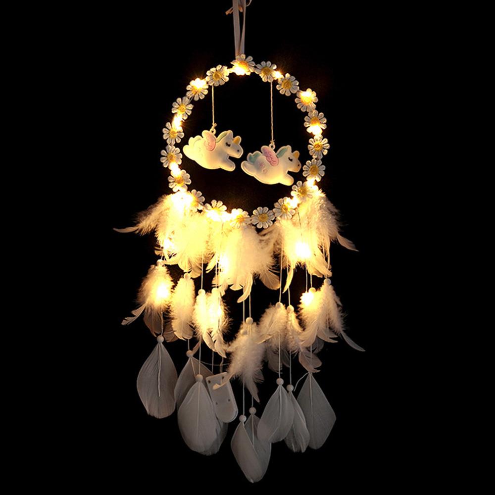 Daisy Handmade Dream Catcher with LED Light Dreamcatcher Pendant Hollow Wind Chimes Wall Hanging Home Decoration