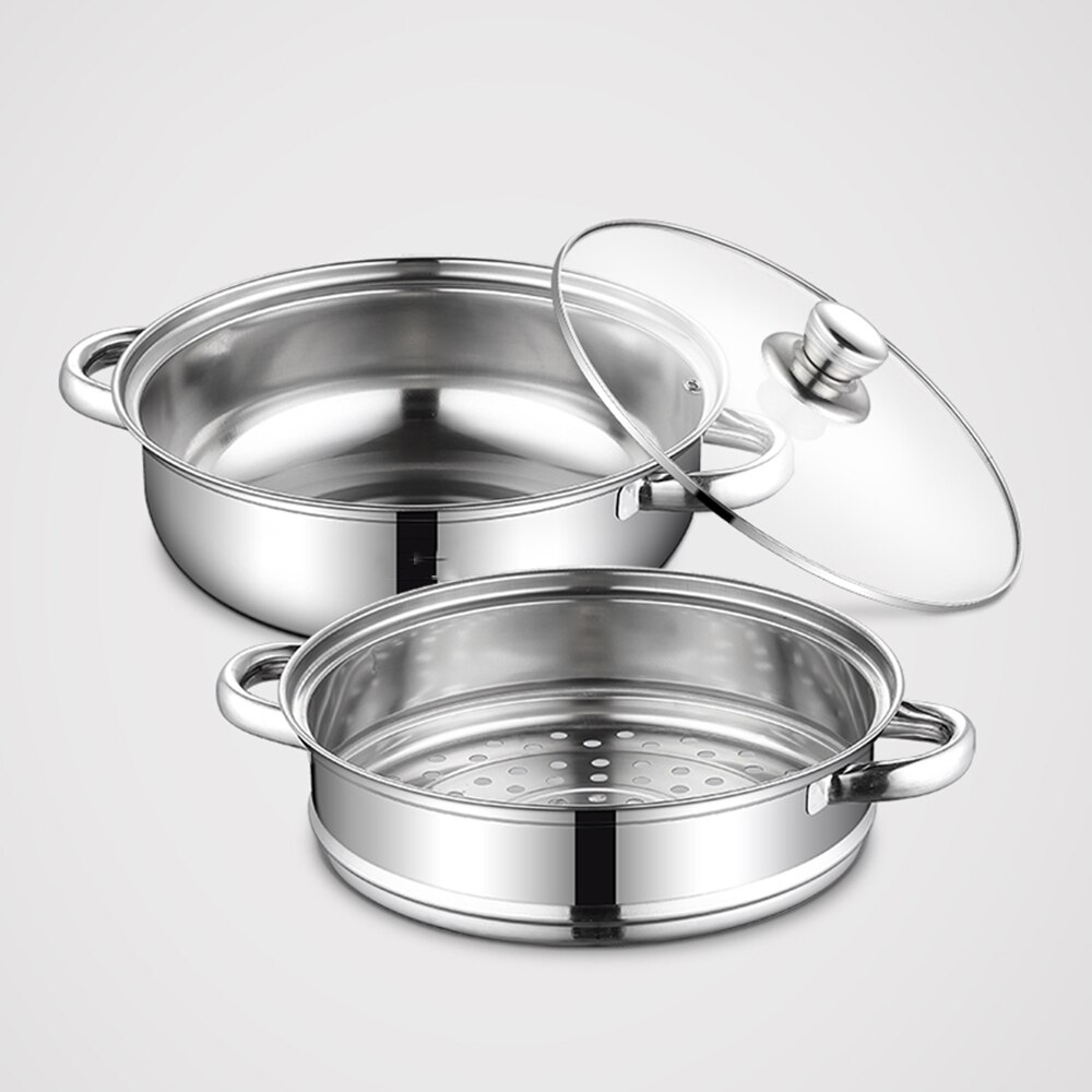 Double Steamer Boiler Stainless Steel Stack and Steam Pot Set 2-Tier Multifunction Cooker Double Boiler Soup Steaming Pot