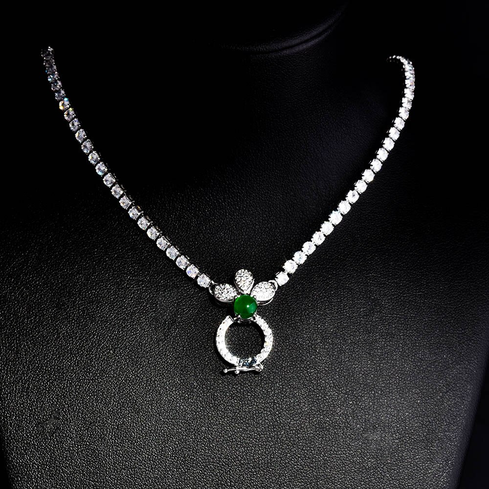 Qtt mærke dame sølv farve halskæde temperament vintage cz cz vedhæng lang halskæde til kvinder bryllupsfest: Grøn