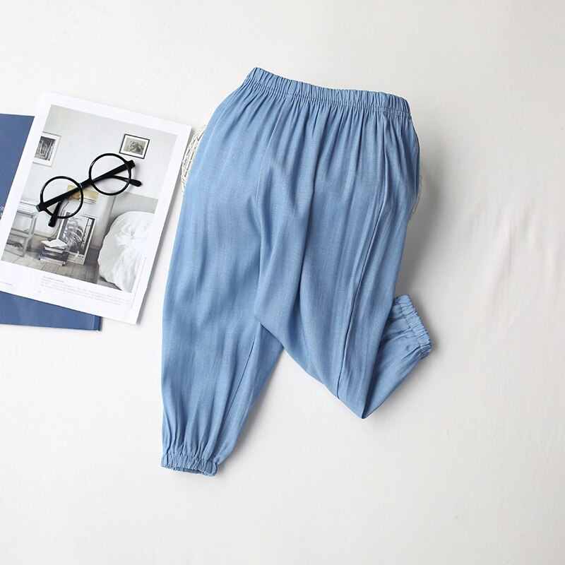 Pantaloni larghi per bambini estivi ragazzi e ragazze pantaloni in cotone blu pantaloni antizanzare per bambini: Light blue / 90