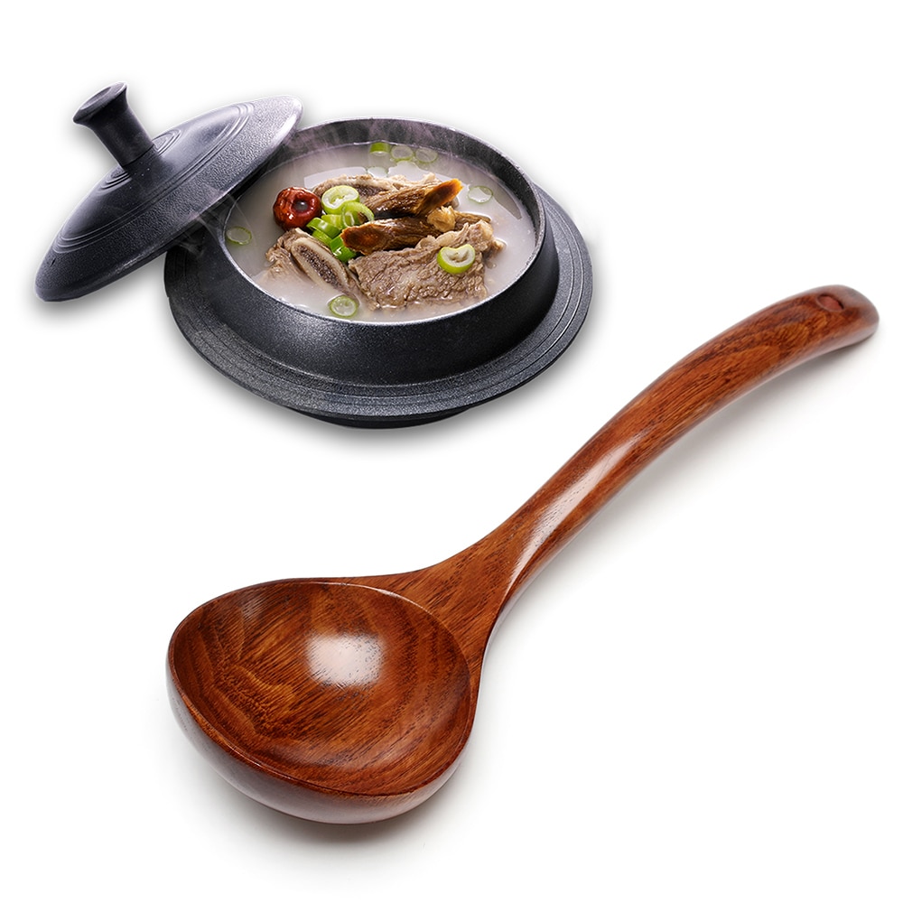 Wooden Long Handle Large Soup Scoops Cooking Scoop Natural Wood Spoon Soup Ladle Ramen Spoon Catering Tableware Kitchen Utensil