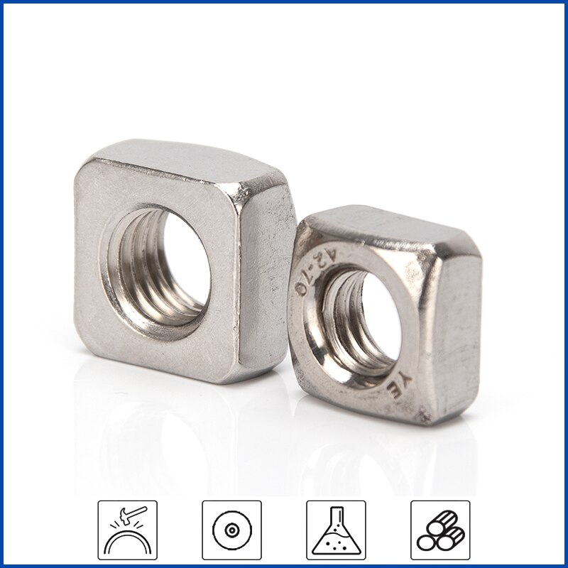 M3 M4 M5 M6 M8 M10 M12 Square Nut 304 Stainless Steel Metric Threaded Square Nuts Foursquare Quadrate Nut
