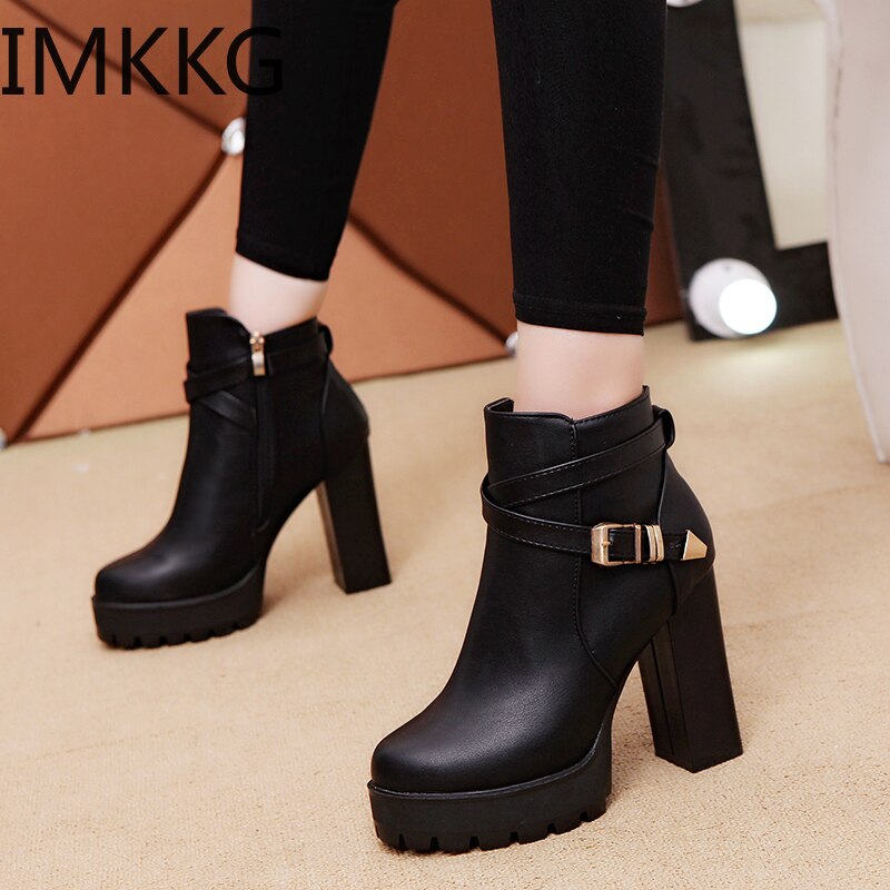 Botines De tacón cuadrado, Botas De Mujer, novedad De , Botas De otoño e invierno, Zapatos De tacón alto con botones, F90321