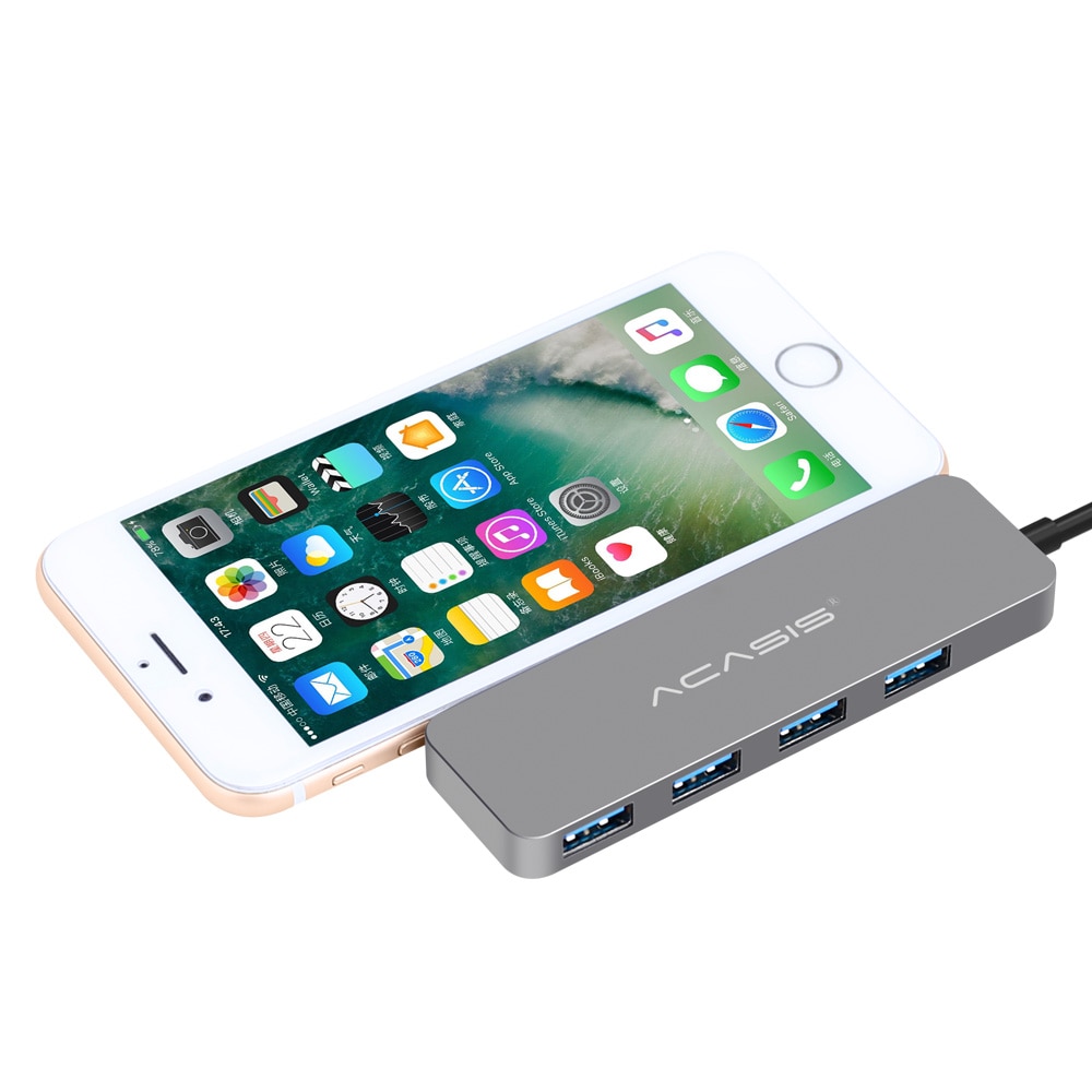 Acasis slim high speed usb 3.0 hub switch, externe 4 -poorts usb-splitter met laptop 4- poorts adapterhub - gray line 20cm