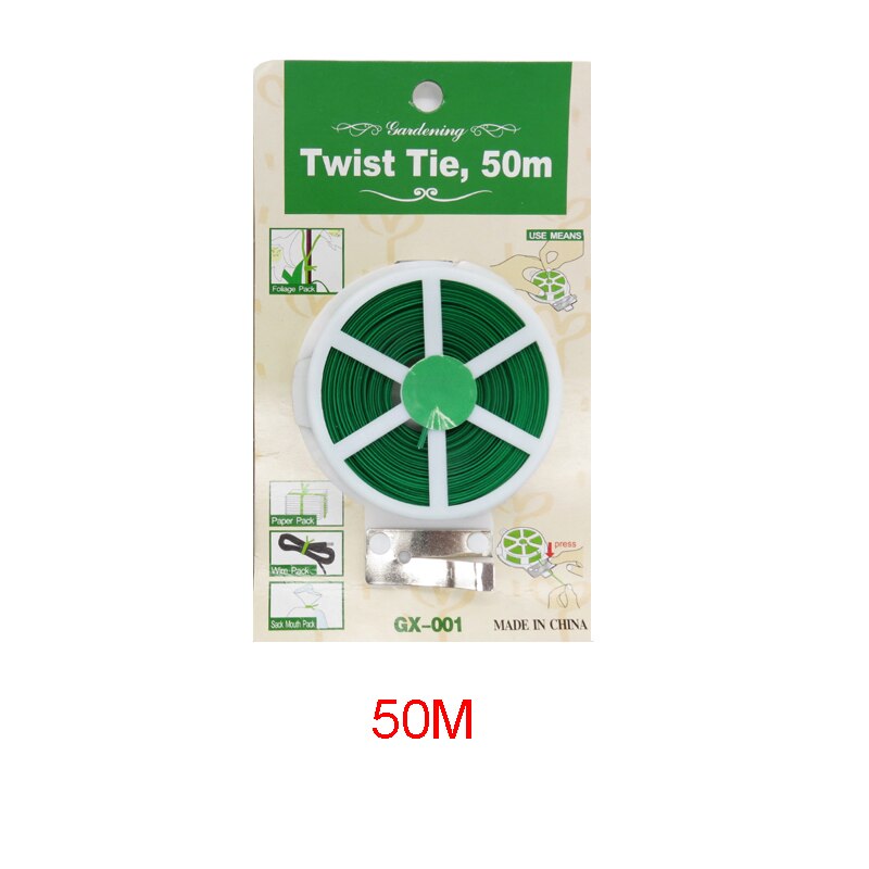 30M / 50M gardening fixed strap tying rope with cutter green coated wire iron wire rope plant suport garden support JQ: 50M