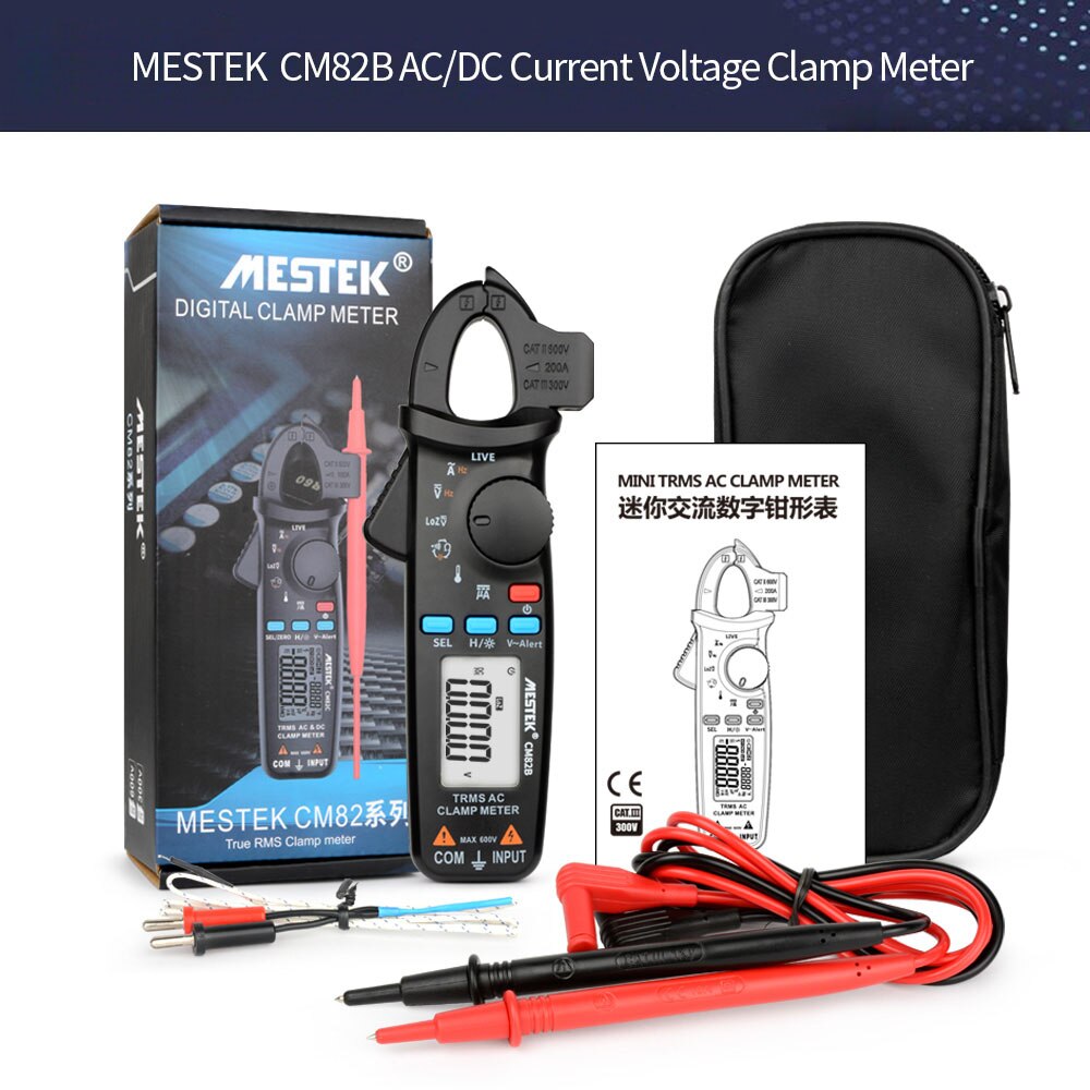 Digital dc klämmätare mestek ac dc strömmätare spänning ampere ncv ohm testare sann rms amperemeter multimeter elektriker verktyg: Cm82b